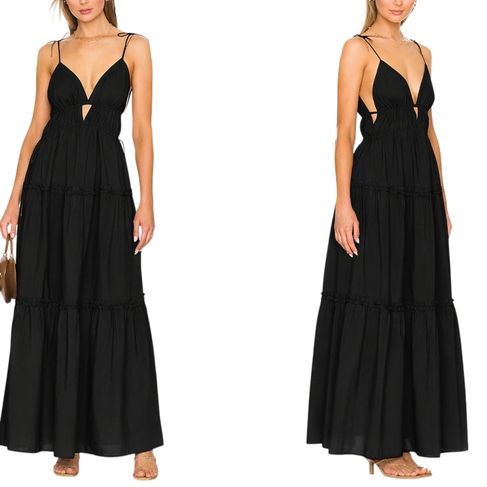 Revolve Karina Grimaldi Cottagecore Tiered Maxi Dress Size S Boho Goth Vacation